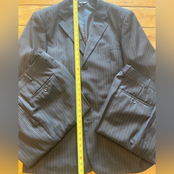 Luca Rossi Mens 3 Button Pin Stripe Wool 36 x 36 Regular Black Grey Pin 2 Slacks - Picture 3 of 8